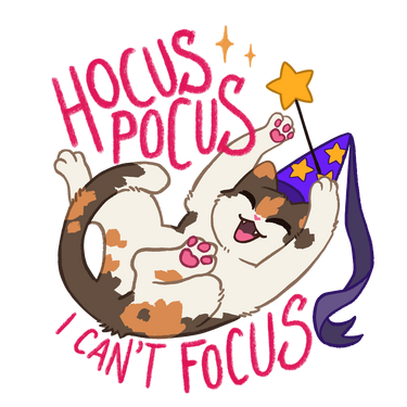 Untitled Cat dressed as wizard with text reading Hocus Pocus I can't focus.