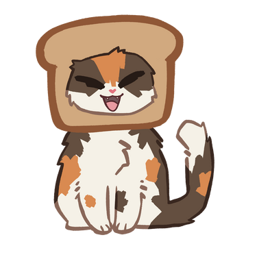 Untitled Tricolor cat wearing a piece of toast on her head.
